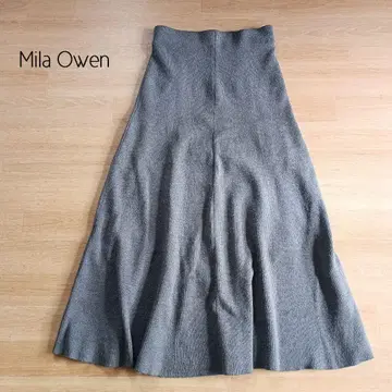 미라 오웬 플레어 니트 롱 스커트 그레이 A라인 성숙한 아름다움