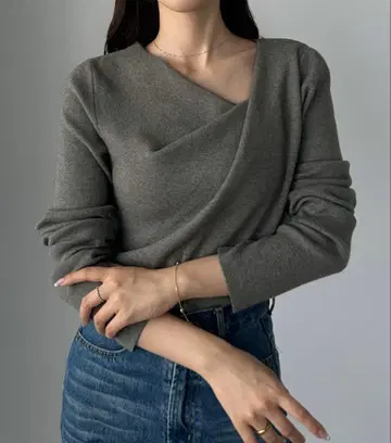 드레이프 아지메 넥 니트탑 루에르 louere