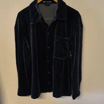 ZARA 다크 블루 벨벳 셔츠 M