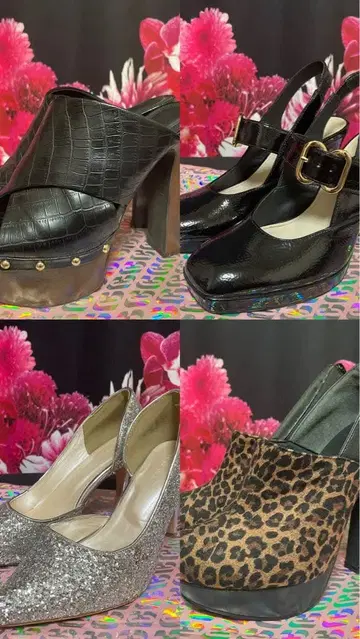 크로커다일풍 뮬, 슬링백 펌프스, 라메 펌프스, 레오파드 무늬 하이힐