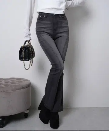 LIPSERVICE 쉐이딩 라인 플레어 데님 팬츠 그레이 M