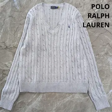 랄프 로렌 코튼 케이블 니트 V넥 그레이 XL