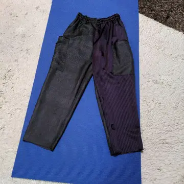 오시마 명주와 도유키 코트 블랙과 보라색 스트라이프 슬랙스