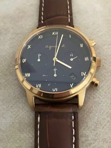 작동 agnes b. 크로노그래프 솔라 남성용 손목시계 가죽 벨트 새상품