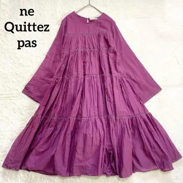 인도산 [누키테파] 코튼 보일 티어드 원피스 롱 긴팔 보라색