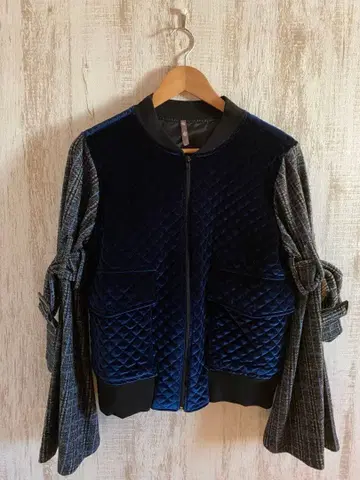 네이비 퀼팅 벨벳 자켓