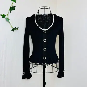 Super beauty 가디건 캐시미어 프릴 비쥬 버튼