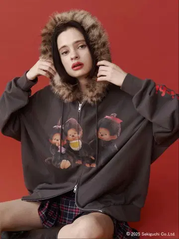 [ monchhichi x jouetie ] 퍼 도킹 ZIP 후디 블랙