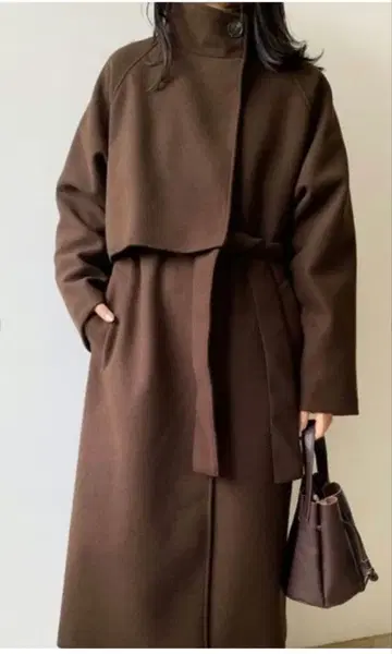 Lian 스탠드 카라 케이프 코트 브라운