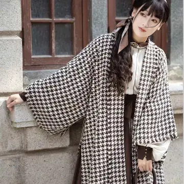 겉옷 풍 롱 코트 하운드투스 기모노 체스터