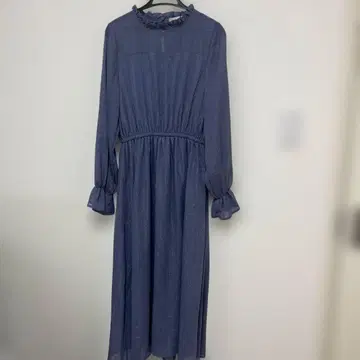 프릴 넥 네이비 롱 드레스