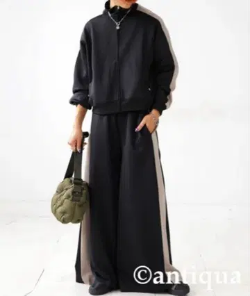 antiqua 팬츠 배색 라인 와이드 팬츠 여성용