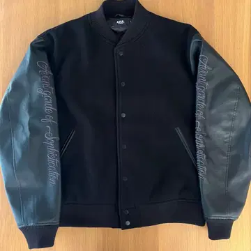 AZUL 페이크 멜톤 바시티 자켓 L 아즐 자수 바시티 자켓 인조 가죽