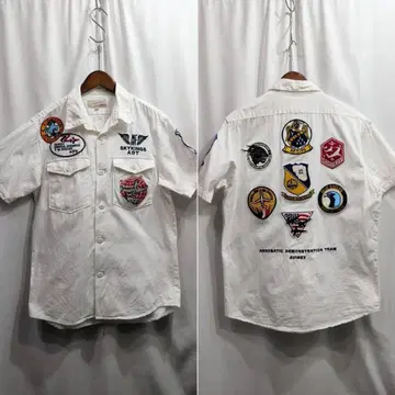 AVIREX 아비렉스 자수 와펜 반팔 밀리터리 셔츠 M