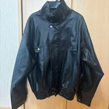 블랙 레더 자켓 스탠드 카라