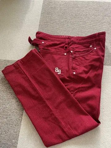 빨간색 체크 무늬 팬츠 남성용 골프