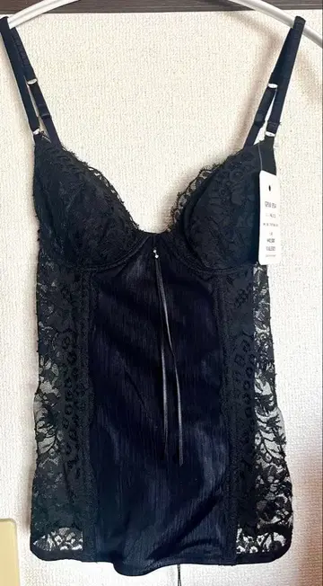 [ 새상품 수입 ] 광택 블랙 사이드 레이스의 아름다운 뷔스티에 M