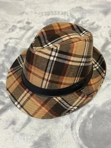체크 무늬 울 펠트 햇