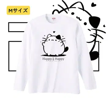 n684 [미사용 새상품] 티셔츠 해피 귀여운 냥코 화이트 M사이즈