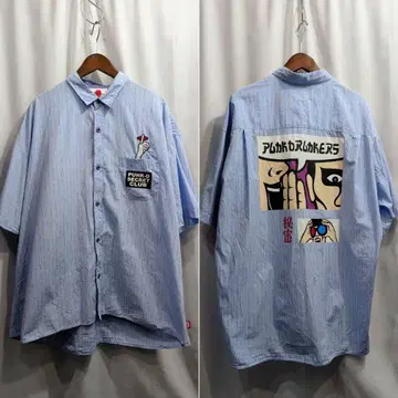 [ size:XL ] 펑크 드렁커스 자수 프린트 스트라이프 반팔 셔츠