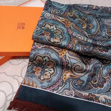 페이즐리 무늬 실크 머플러 SILK STORY 미사용품