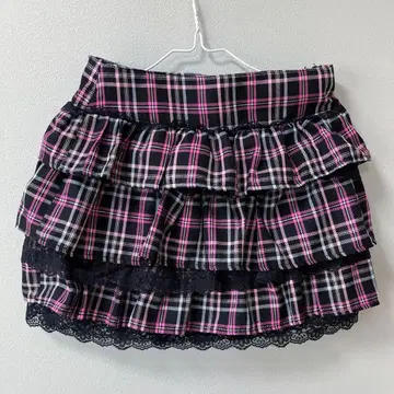 타탄 체크 미니 스커트 레이스