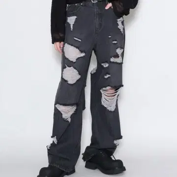 Figments 슈퍼 디스트로이 와이드 팬츠 데님 블랙