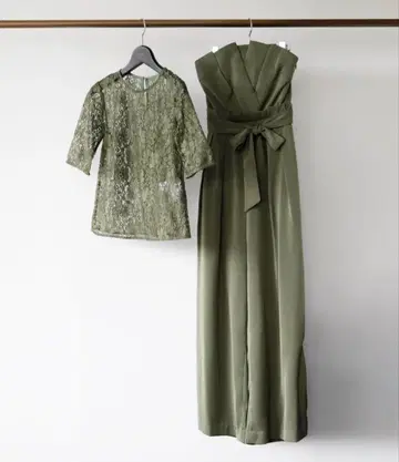 카키 레이스 상의 포함 점프수트 S 사이즈