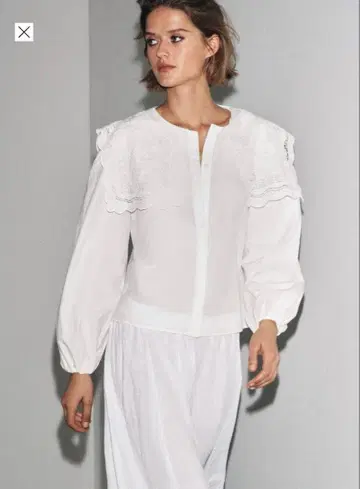 ZW COLLECTION 자수 카라 부착 포플린 셔츠 S 사이즈 새상품급