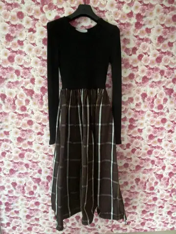 풀오버 도킹 체크 무늬 롱 원피스