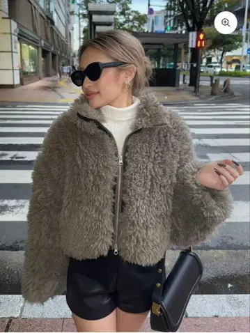 DIANTE FLUFFY BOA CROPPED BLOUSON GRY