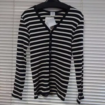 IENA 블랙 화이트 스트라이프 긴팔 가디건