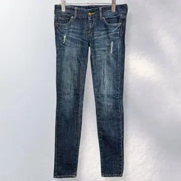 프리즈마트 스키니 데님 데미지 진 면 로우라이즈 러프 [ b145