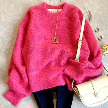 새상품급 나노 유니버스 모헤어 혼방 볼륨 슬리브 니트 핑크