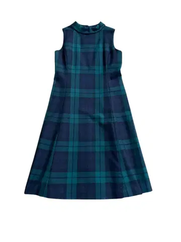 YORK 네이비와 그린 체크 무늬 원피스 울 가을/겨울