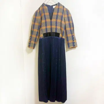 마메쿠로구치 롱 체크 플리츠 원피스 레어