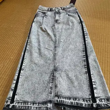 그레이 데님 롱 스커트 사이드 라인