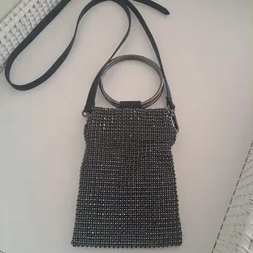 [미사용품] 자유구 크리스탈 미니백 링 핸들 숄더 포함