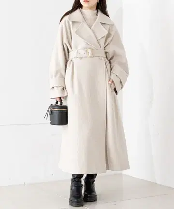 후스후 치코 베이지 롱 코트 벨트 포함