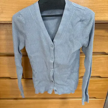 블루 그레이 리브 긴팔 가디건