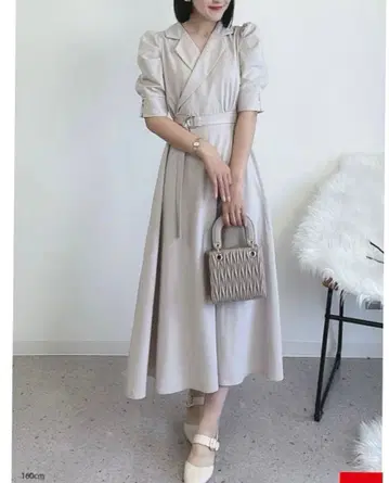 베이지 반팔 셔츠 원피스 랩 스타일