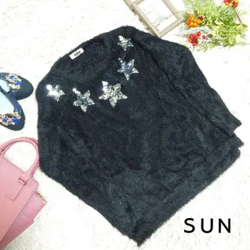 SUN 니트/스웨터 (M 상당) 블랙/스팽글/별/한국 패션