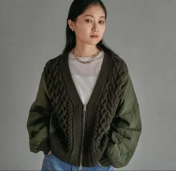 3.5 게이지 퀼트 콤비 지퍼 가디건