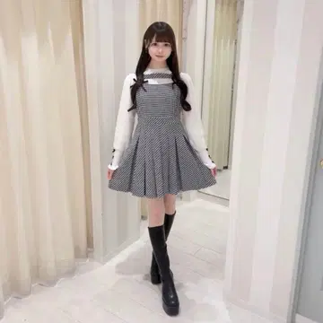 evelyn 체크 플리츠 OP 원피스 하운드투스 체크 패턴