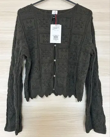 OPAQUE.CLIP 크로셰 뜨기풍 코튼 니트 가디건