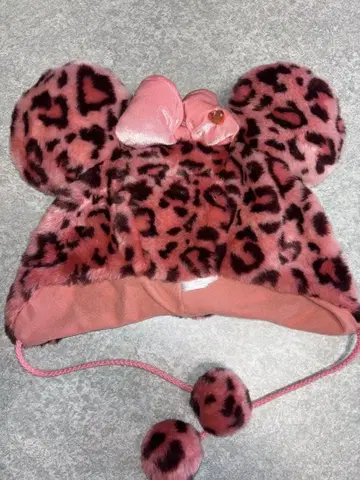 미키풍 핑크 레오파드 무늬 퍼 햇
