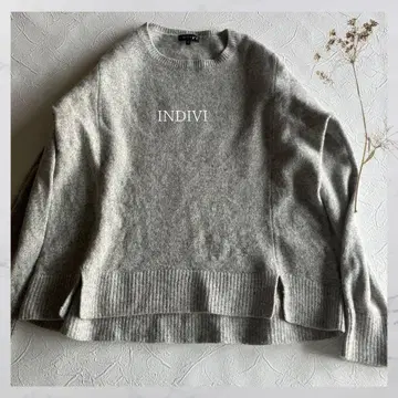 INDIVI 캐시미어 혼방 크루넥 양모 니트 그레이 긴팔 38 M
