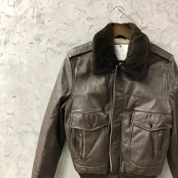 90s 브라운 가죽 자켓 플라이트 자켓 군용 보아 안감 속기모