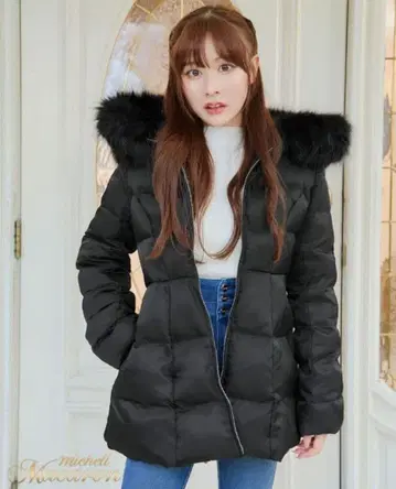 미셸 마카롱 아름다운 허리 라인 파이버 다운 자켓