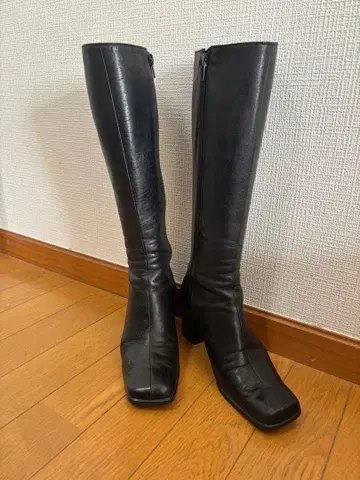 다이애나 22cm 블랙 가죽 롱 부츠